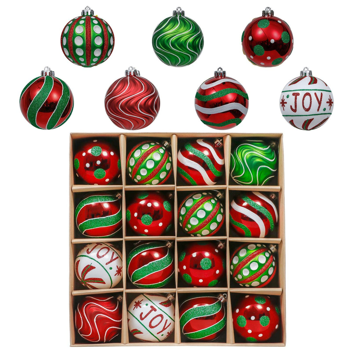 Valery Madelyn ensemble 16 boules présenté, couleurs vives pour un sapin harmonieux