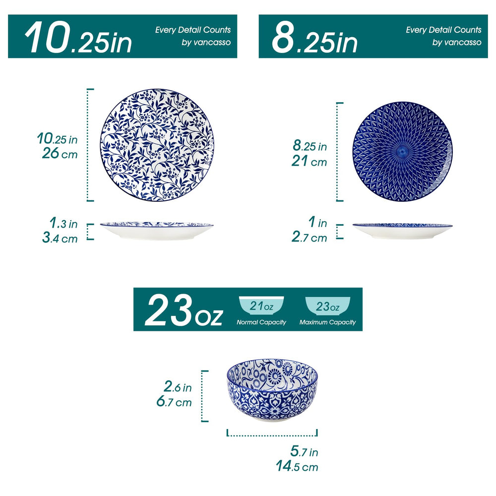 vancasso assiette de dîner SELENE bleue et blanche, finition élégante pour repas
