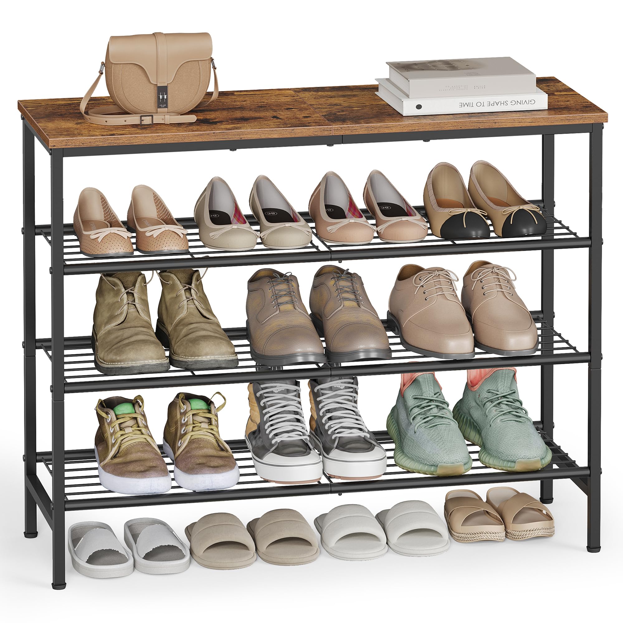 VASAGLE étagère à chaussures face montrant rangement organisé et gain de place