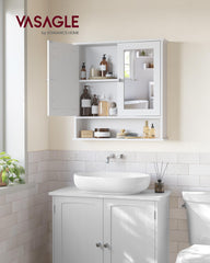 VASAGLE armoire avec portes ouvertes montrant espace de rangement caché pratique