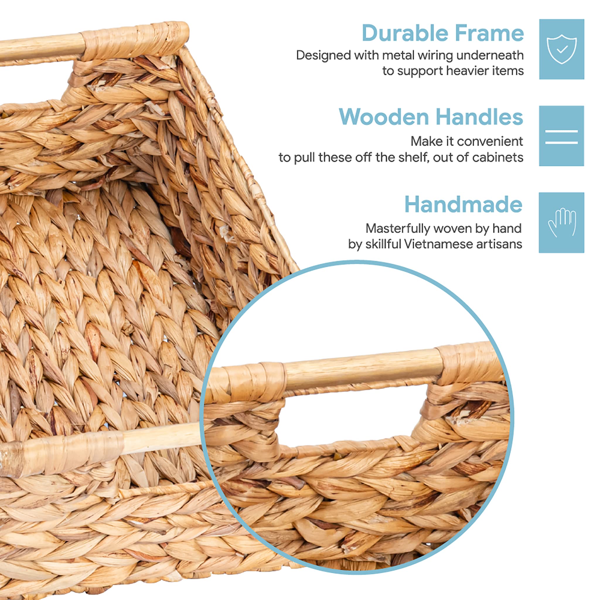 VATIMA gros plan du tressage en jacinthe d'eau montrant texture durable