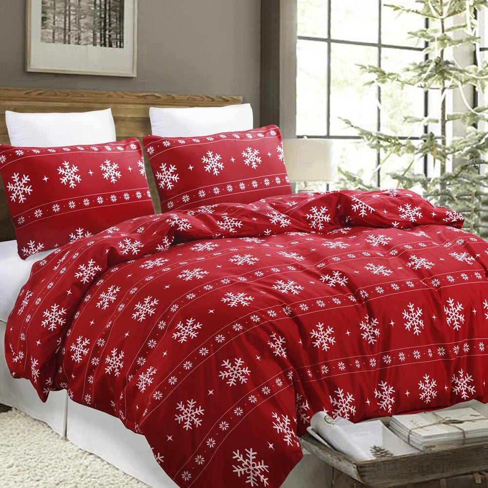 Vaulia housse de couette face avant rouge flocons offrant ambiance festive
