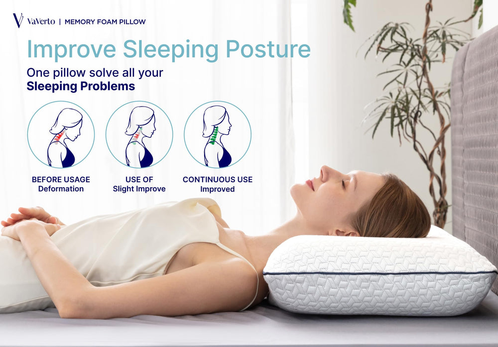 Vaverto oreiller en usage sur lit illustrant confort pour différentes positions