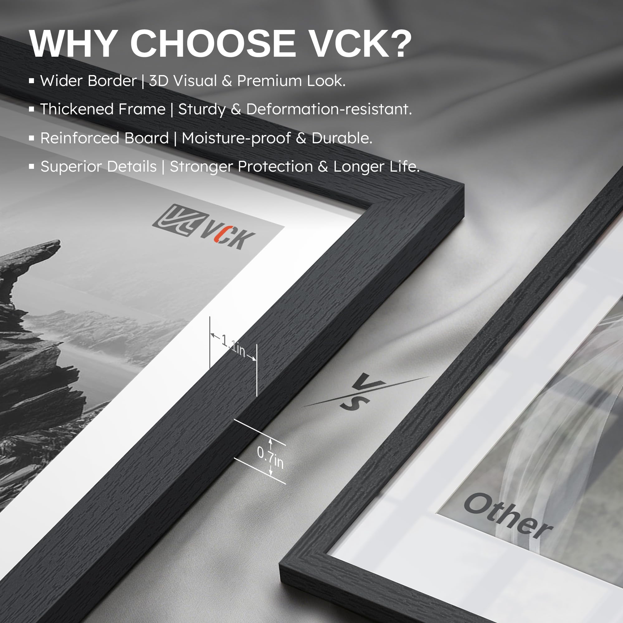 VCK cadre 8x10 dos avec onglets rotatifs pour un changement d'image facile