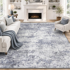 VECARF tapis 8x10 vue avant motif abstrait bleu gris et cadre moderne