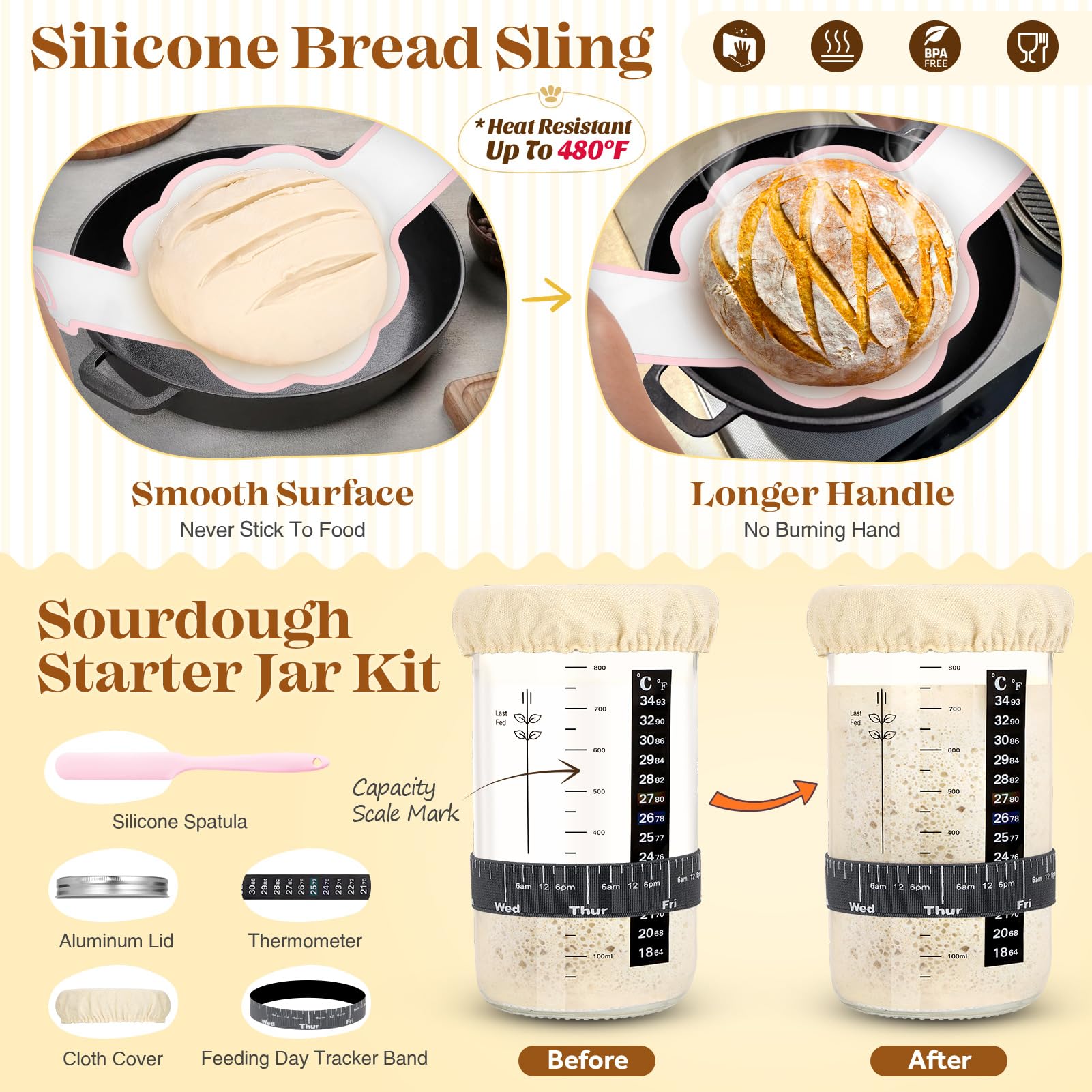 VEDALIO bocal starter avec graduations pour mesurer et suivre la fermentation