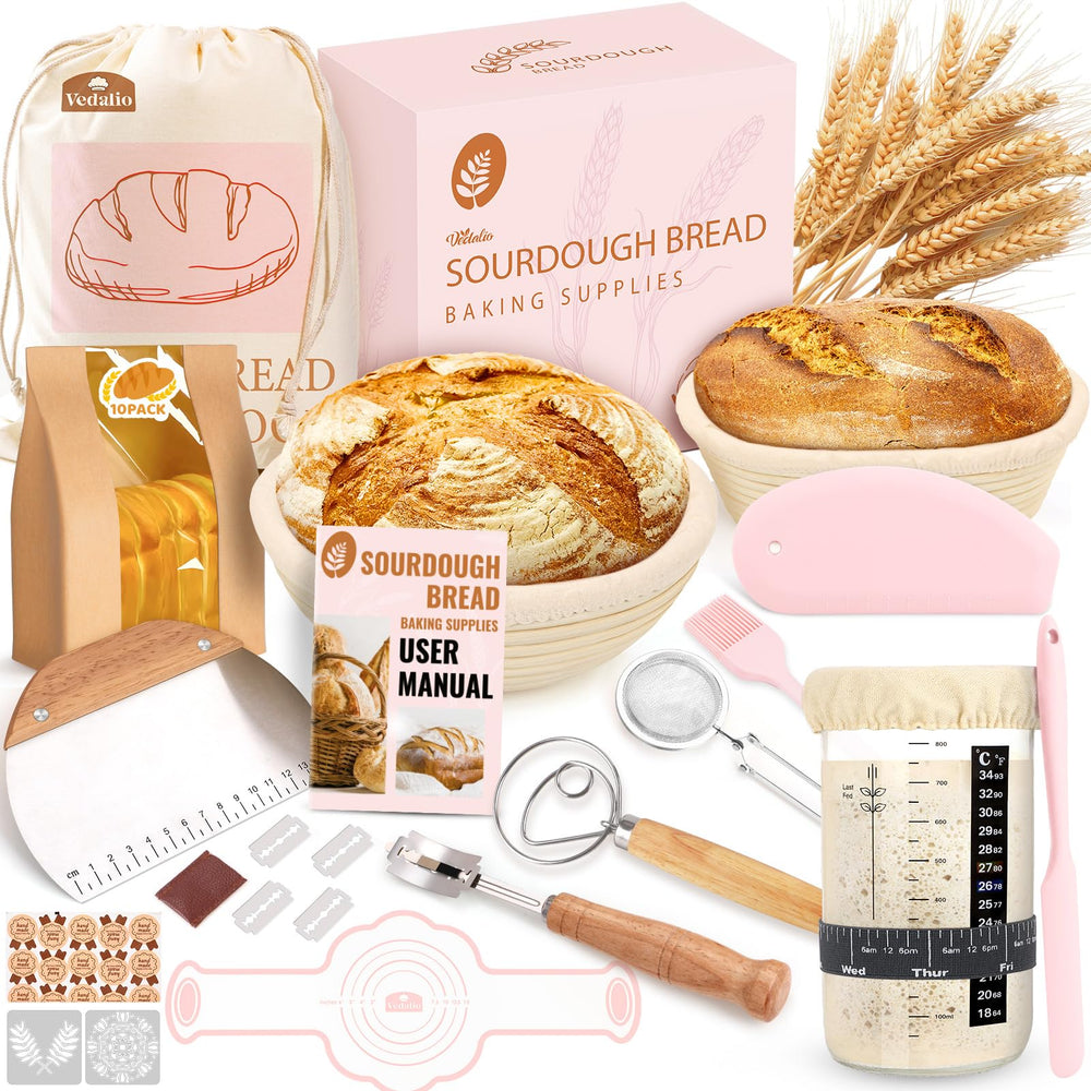 VEDALIO kit complet rose vu d'ensemble pour démarrer le levain facilement