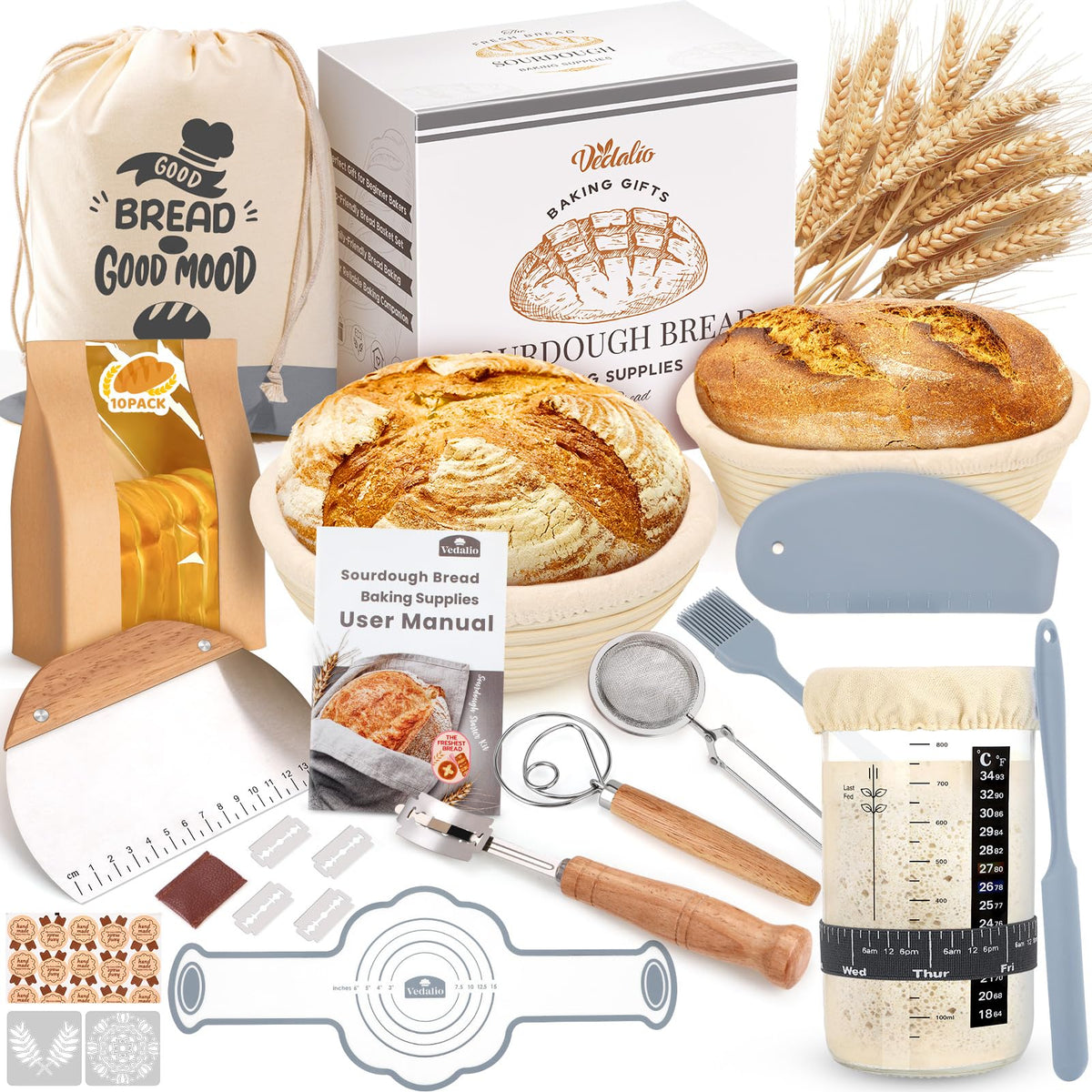 VEDALIO paniers de fermentation en rotin, maintien régulier du pâton