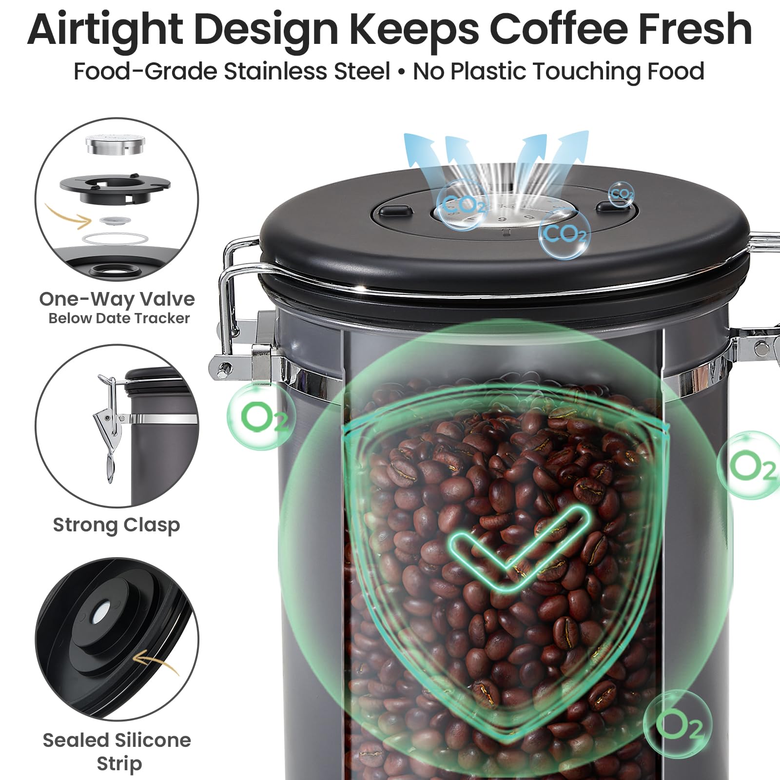 Veken boîte café gros plan du joint silicone assurant une conservation fiable