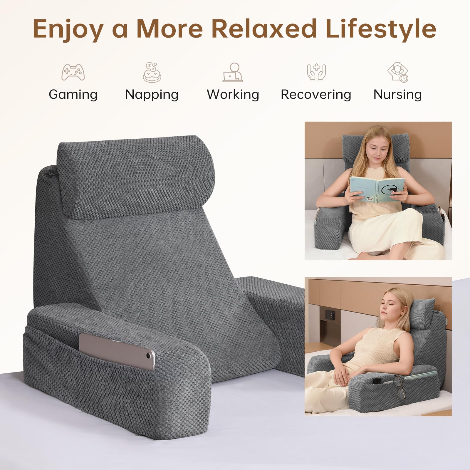 Vekkia coussin à l'échelle montrant dimensions pratiques pour adultes