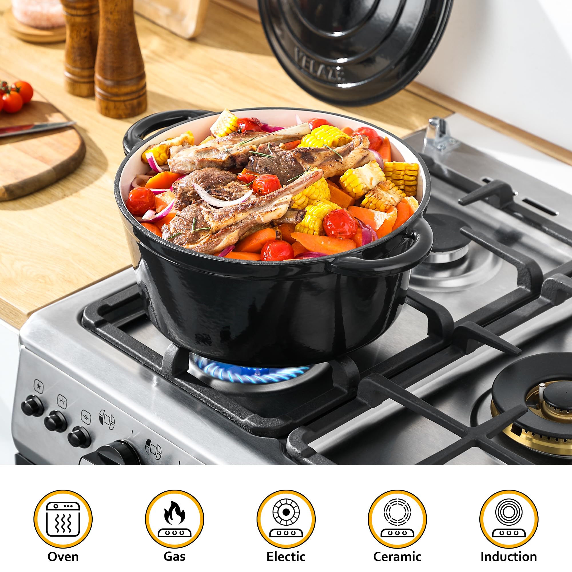 Velaze cocotte sur plaque montrant compatibilité et distribution chaleur