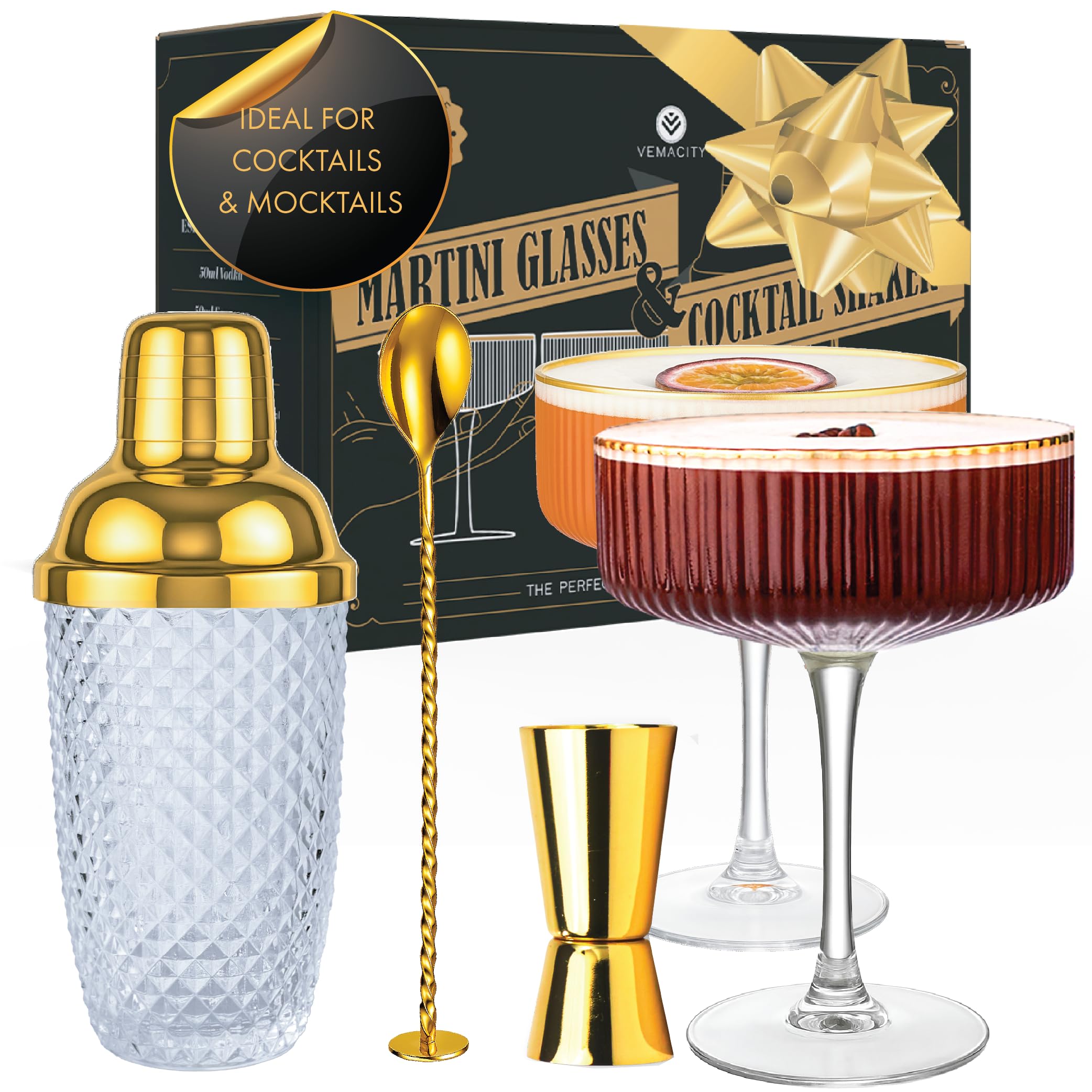 VEMACITY coffret face présentant shaker et verres pour service élégant