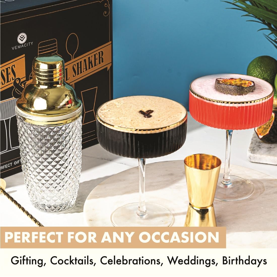 VEMACITY deux verres cannelés 10oz avec bord doré pour une belle présentation