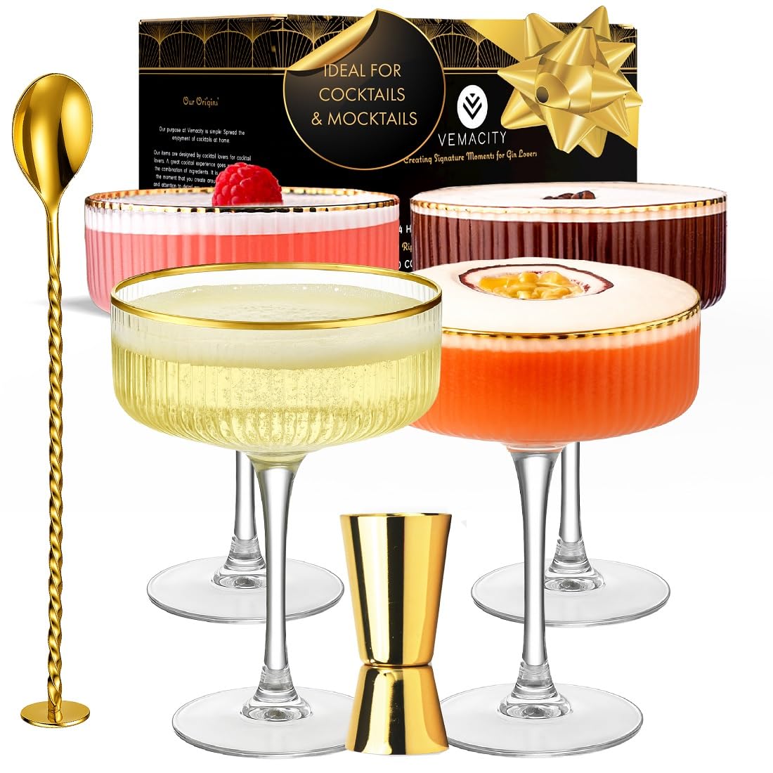 VEMACITY ensemble de 4 verres coupe montré de face, présentation élégante
