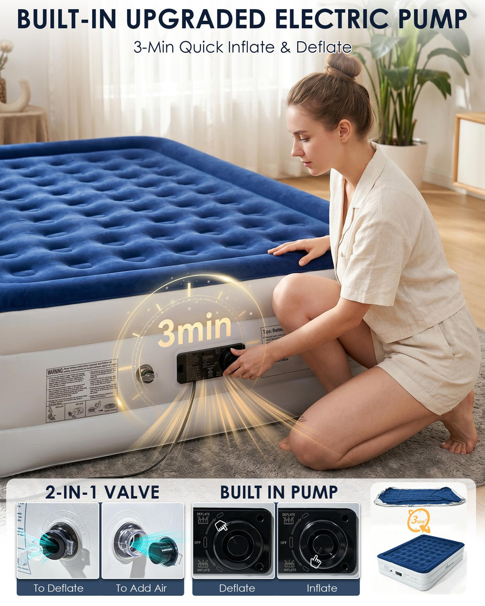 VENAKURAH pompe intégrée vue rapprochée pour gonflage en 3 minutes