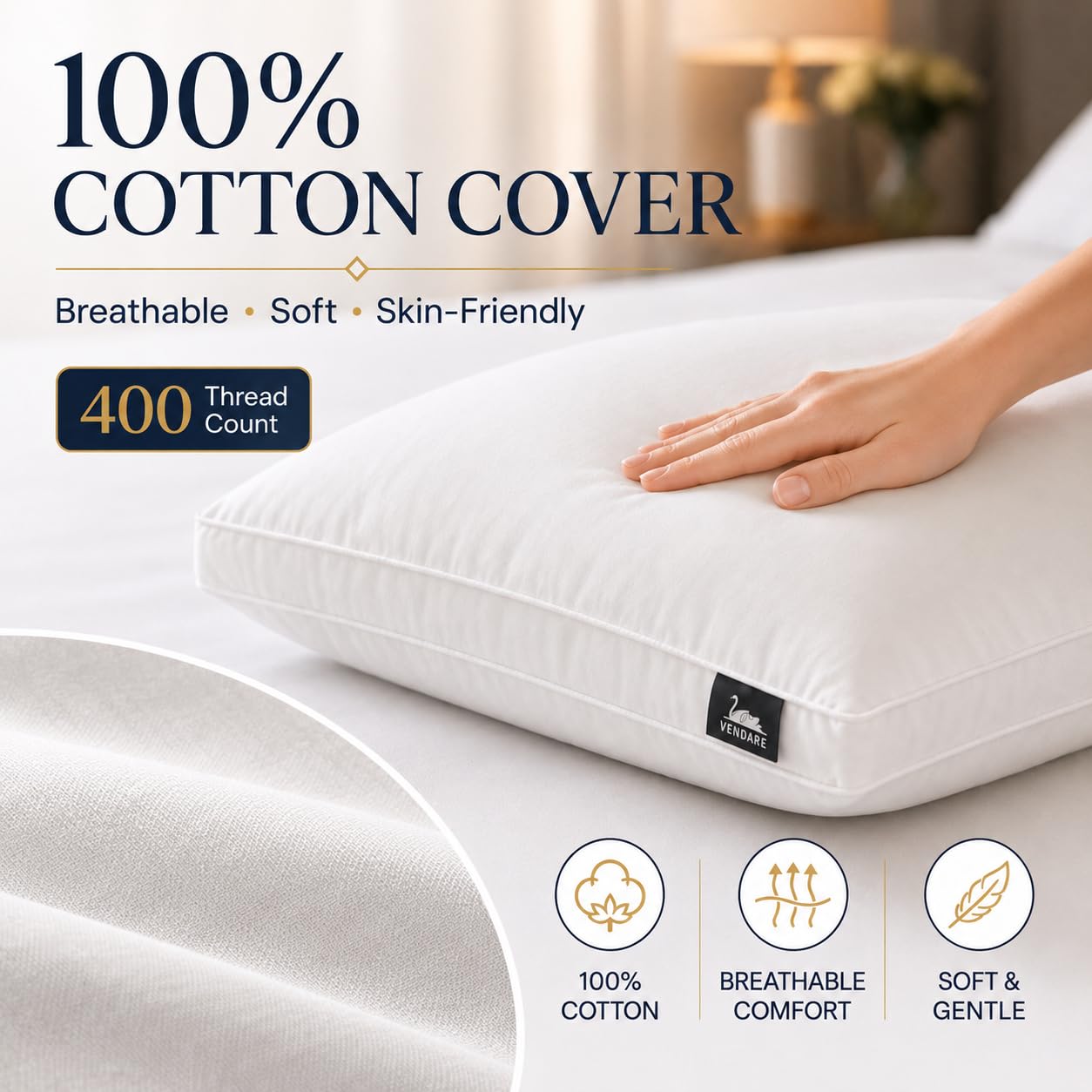 Vendare oreillers en usage sur lit double confort pour couple