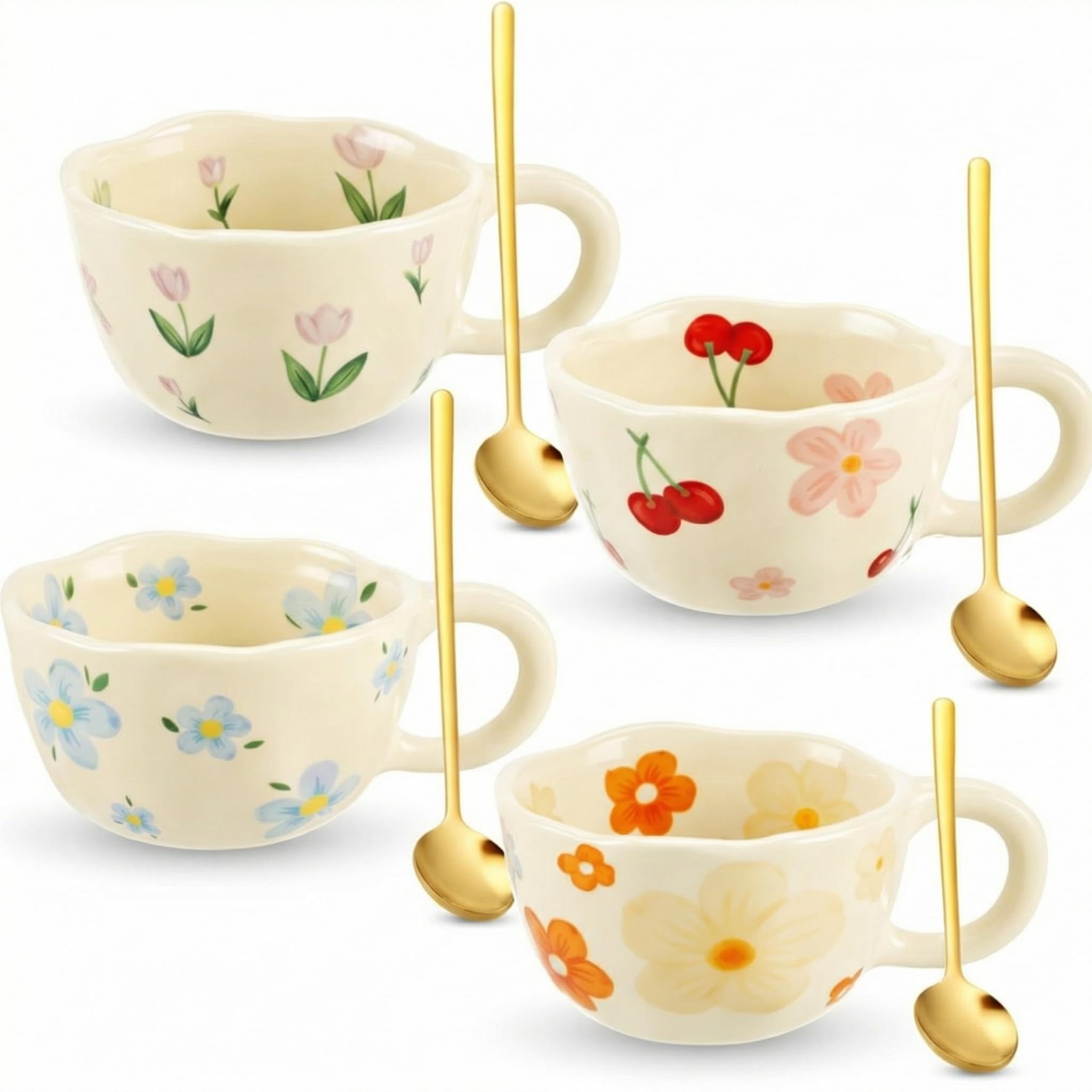 Vesici tasse florale face avant montrant décor coloré et charme esthétique