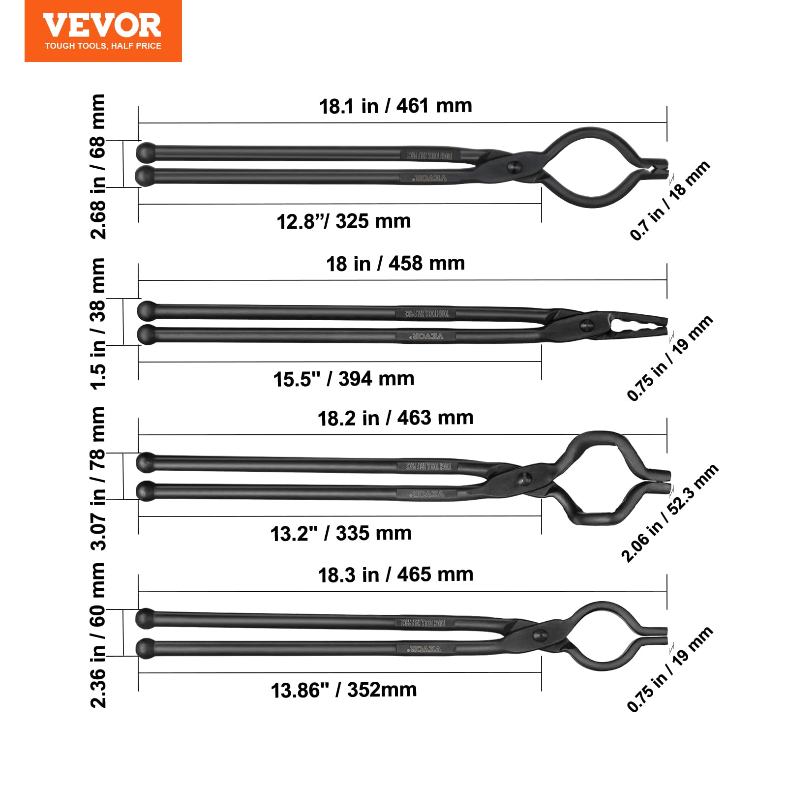VEVOR comparaison longueur 18 pouces pour sécurité thermique
