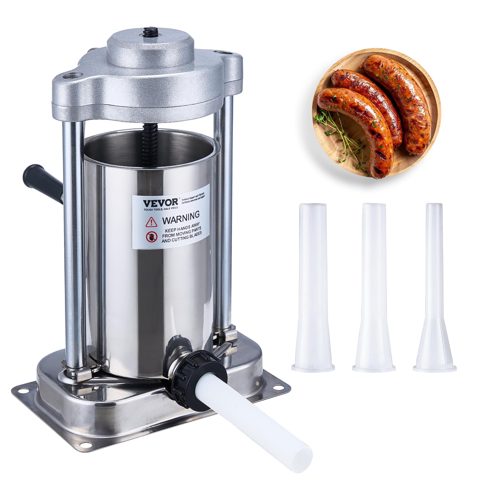 VEVOR vue avant du poussoir à saucisse, stabilité et finition inox