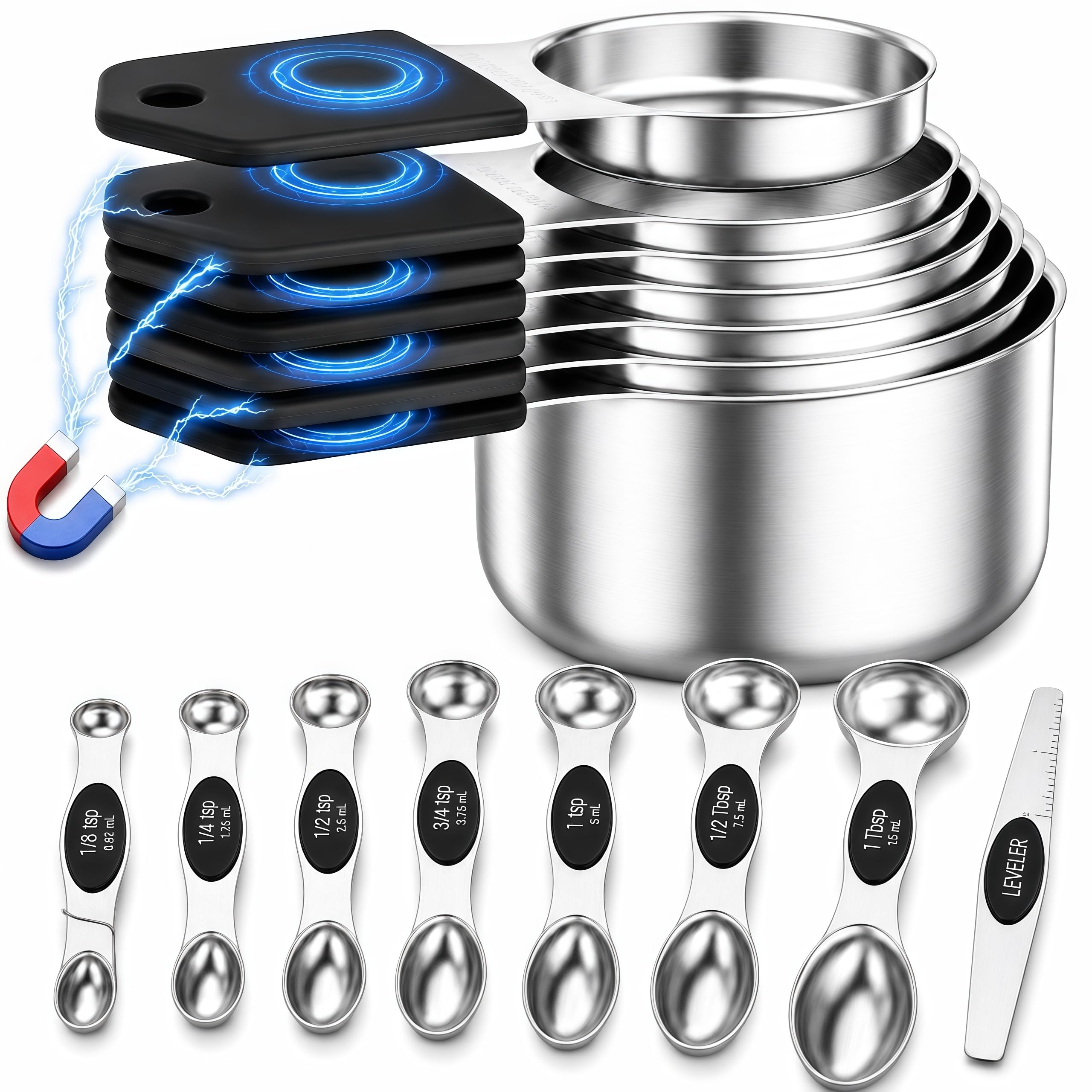 vfuni ensemble face avant montrant toutes les tasses et cuillères, rangement compact