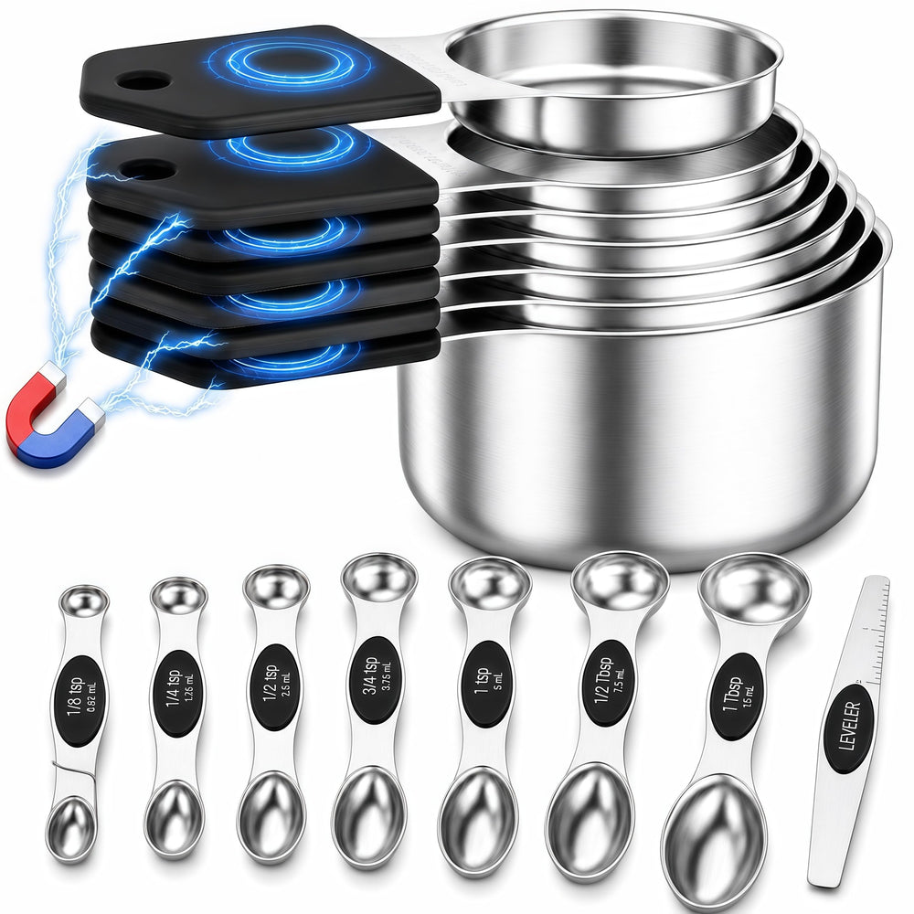 vfuni ensemble face avant montrant toutes les tasses et cuillères, rangement compact