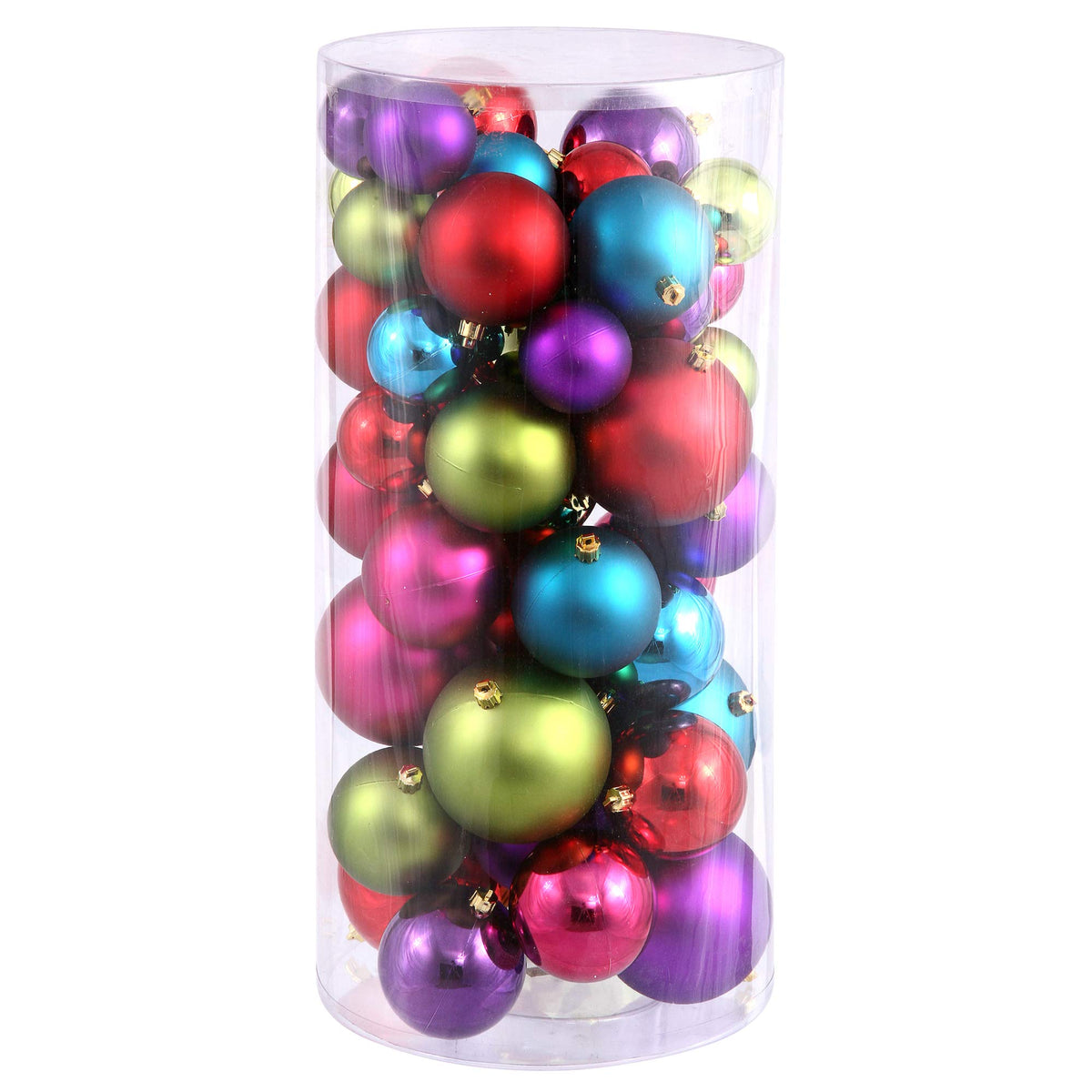 Vickerman boules multicolores sur sapin montrant harmonie et éclat festif