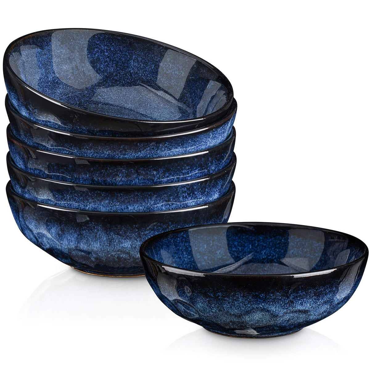 vicrays ensemble de six bols bleus montrant le design fluté et la finition brillante