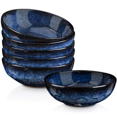 vicrays ensemble de six bols bleus montrant le design fluté et la finition brillante