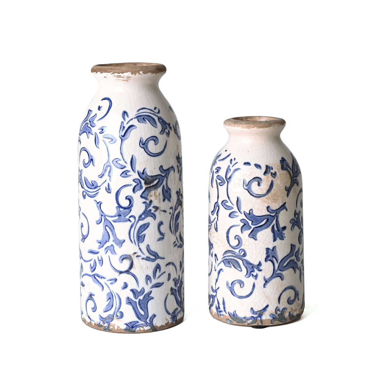 VICTOR & TERESA vases face avant lot de deux, design bleu et blanc pour décoration