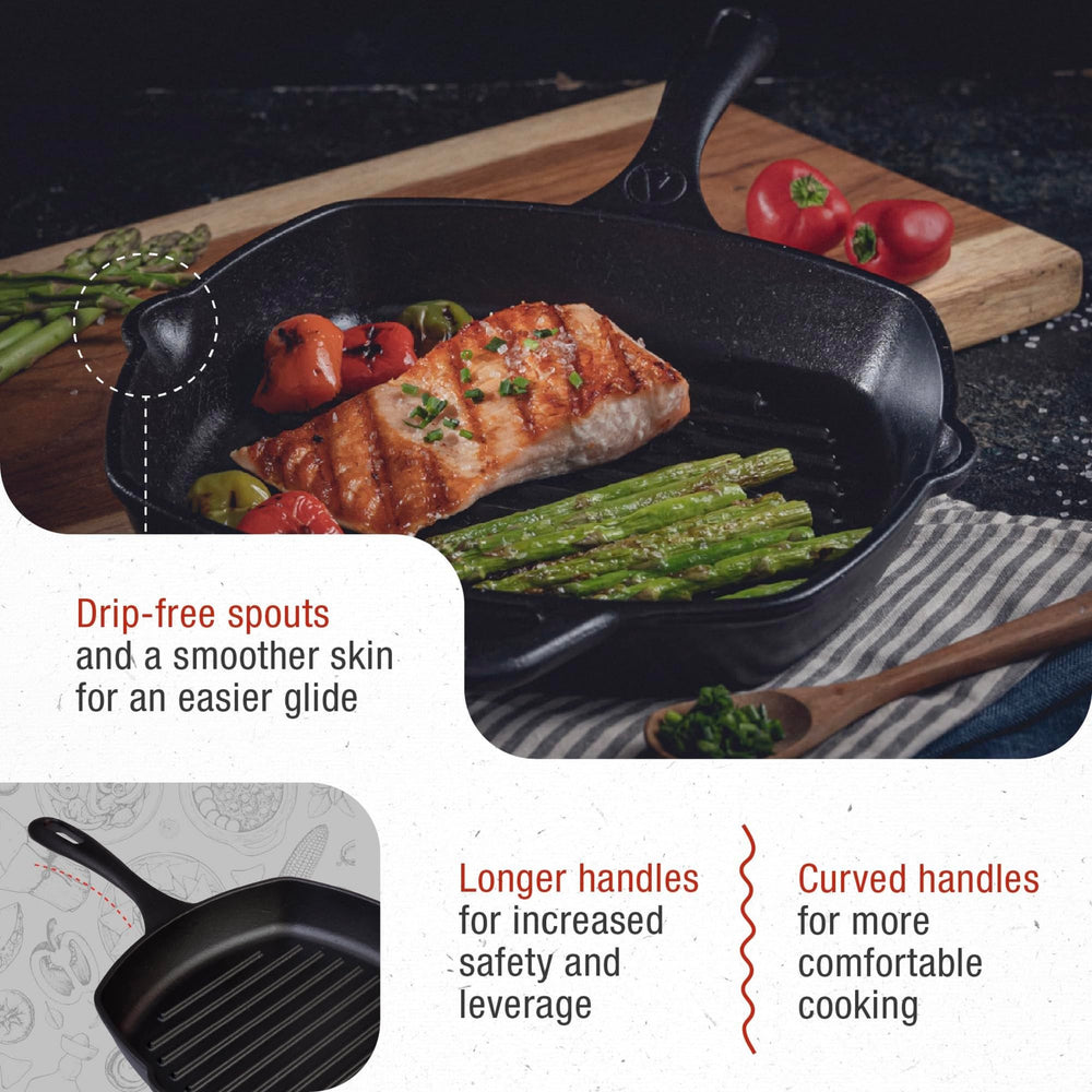 Victoria poêle-grill mise à l'échelle avec assiette, bénéfice : visualiser la taille pratique