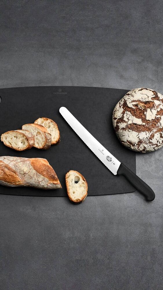 Victorinox Fibrox gros plan sur la lame dentelée, coupe nette et durable