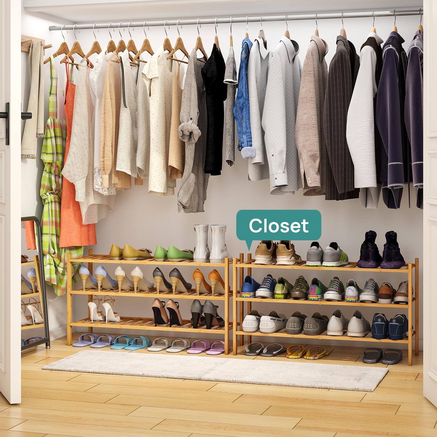 viewcare chaussures rangées sur chaque niveau, organisation efficace