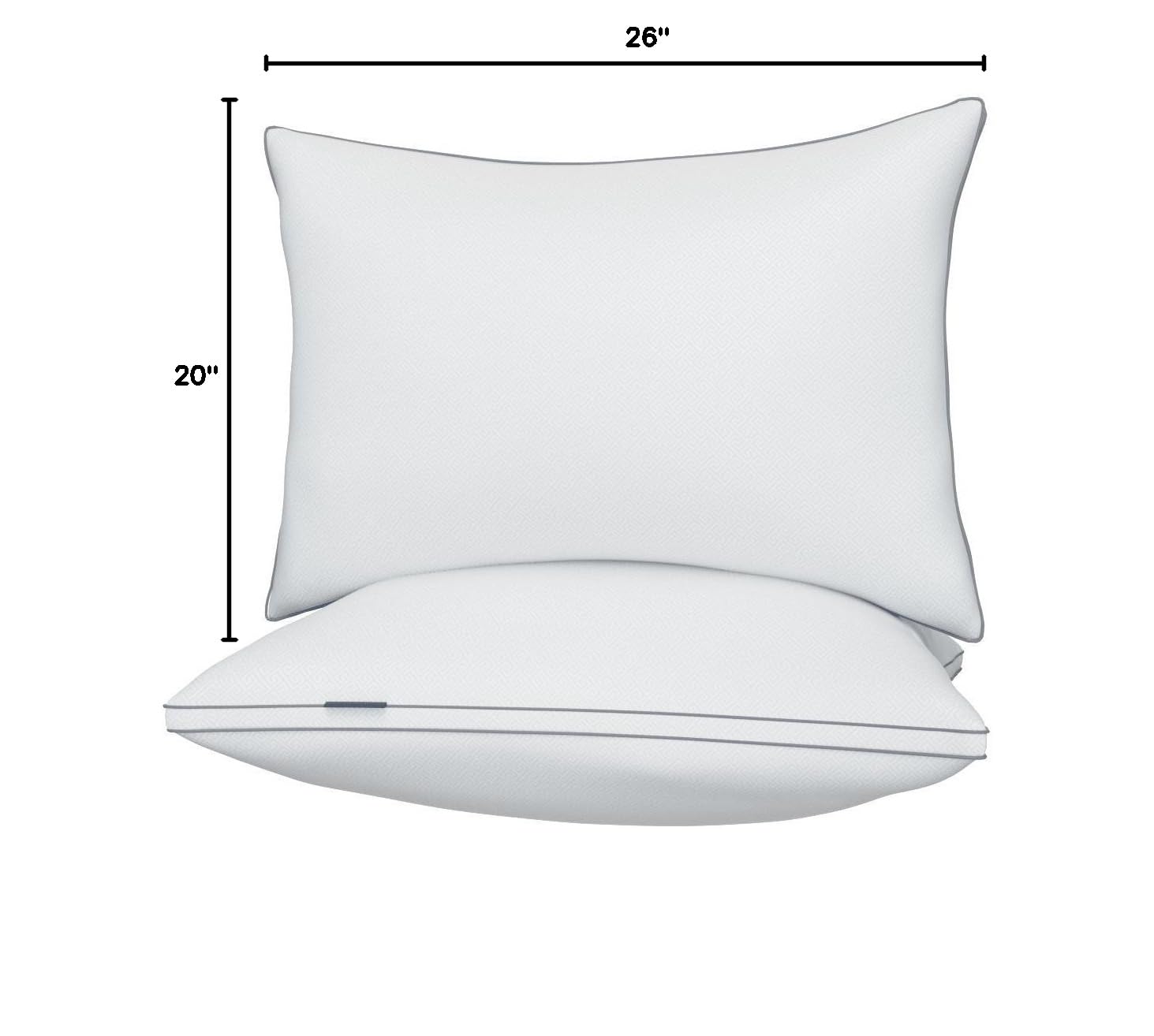 viewstar oreiller à côté d'une règle montrant taille standard 20x26"