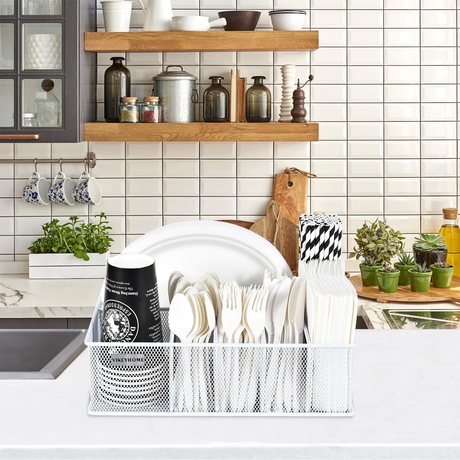 VIKEYHOME plateau avec assiettes et gobelets, service simplifié