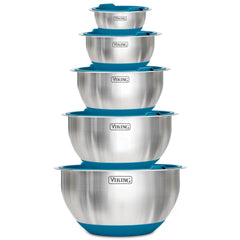 viking vue frontale des bols avec couvercles teal, rangement optimisé