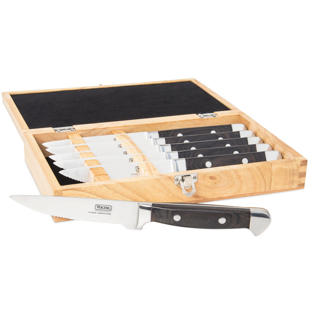 Viking coffret face montrant les six couteaux, présentation élégante et pratique