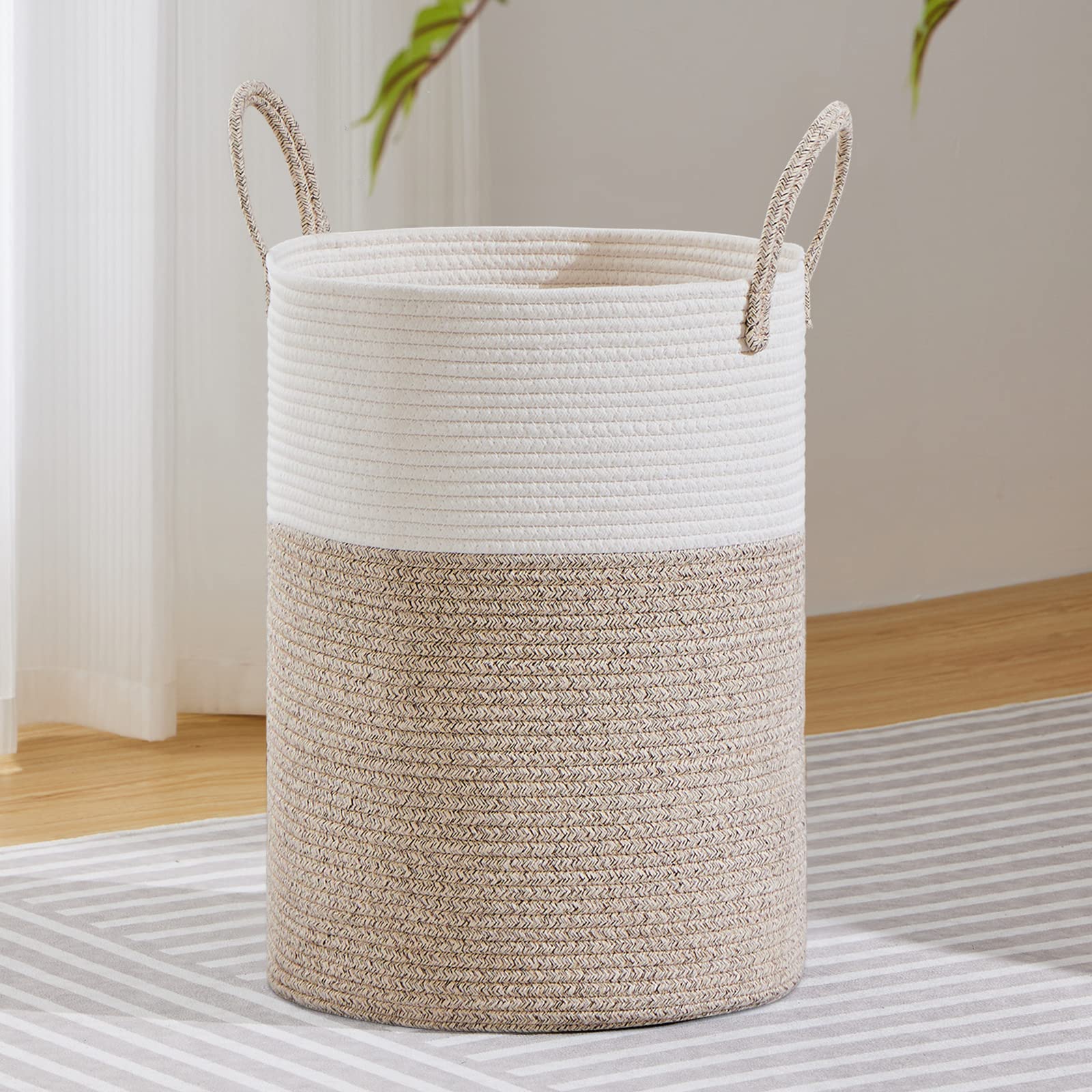 VIPOSCO vue frontale du panier 72L blanc marron pour un rangement élégant