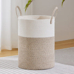 VIPOSCO vue frontale du panier 72L blanc marron pour un rangement élégant
