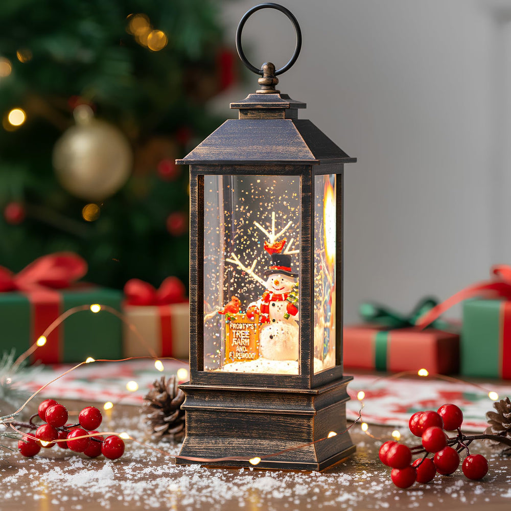 VISFLAIR bonhomme de neige tenant la pancarte « Frosty's Tree Farm » décorative