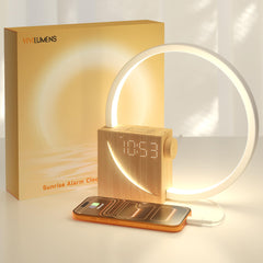 Vivilumens face avant du réveil montrant l'écran clair et lisible, design gain de place