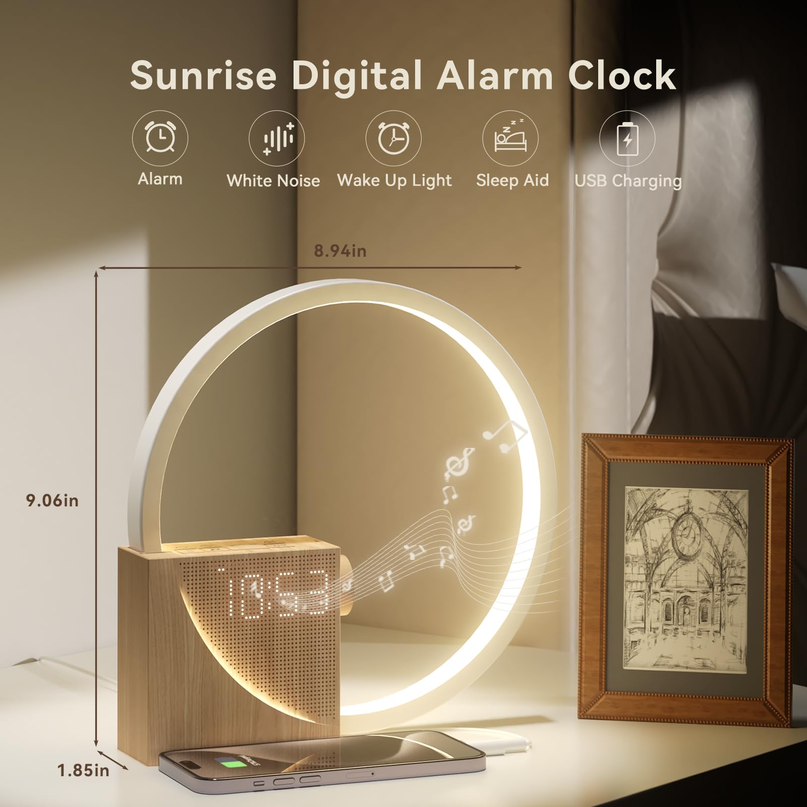 Vivilumens intégré à une chambre stylée, combine fonctionnalité et esthétique