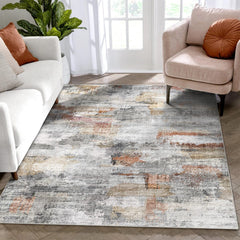 vivorug vue frontale du tapis 4'x6' montrant motif gris et rouille, ajoute confort visuel