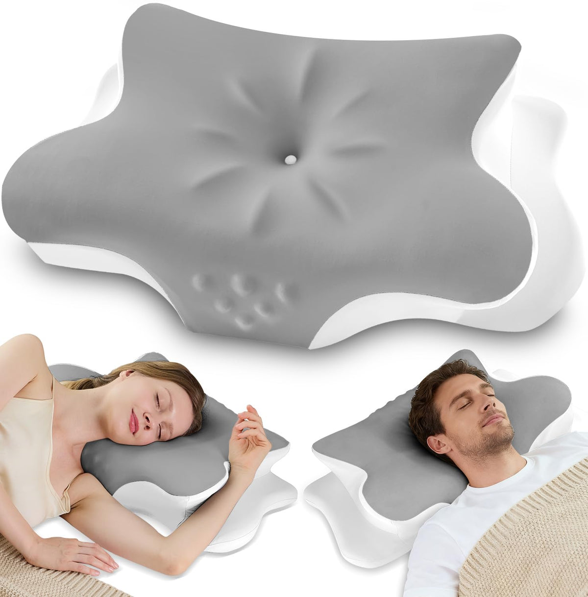 VJASD oreiller face avant montrant la forme ergonomique et confort