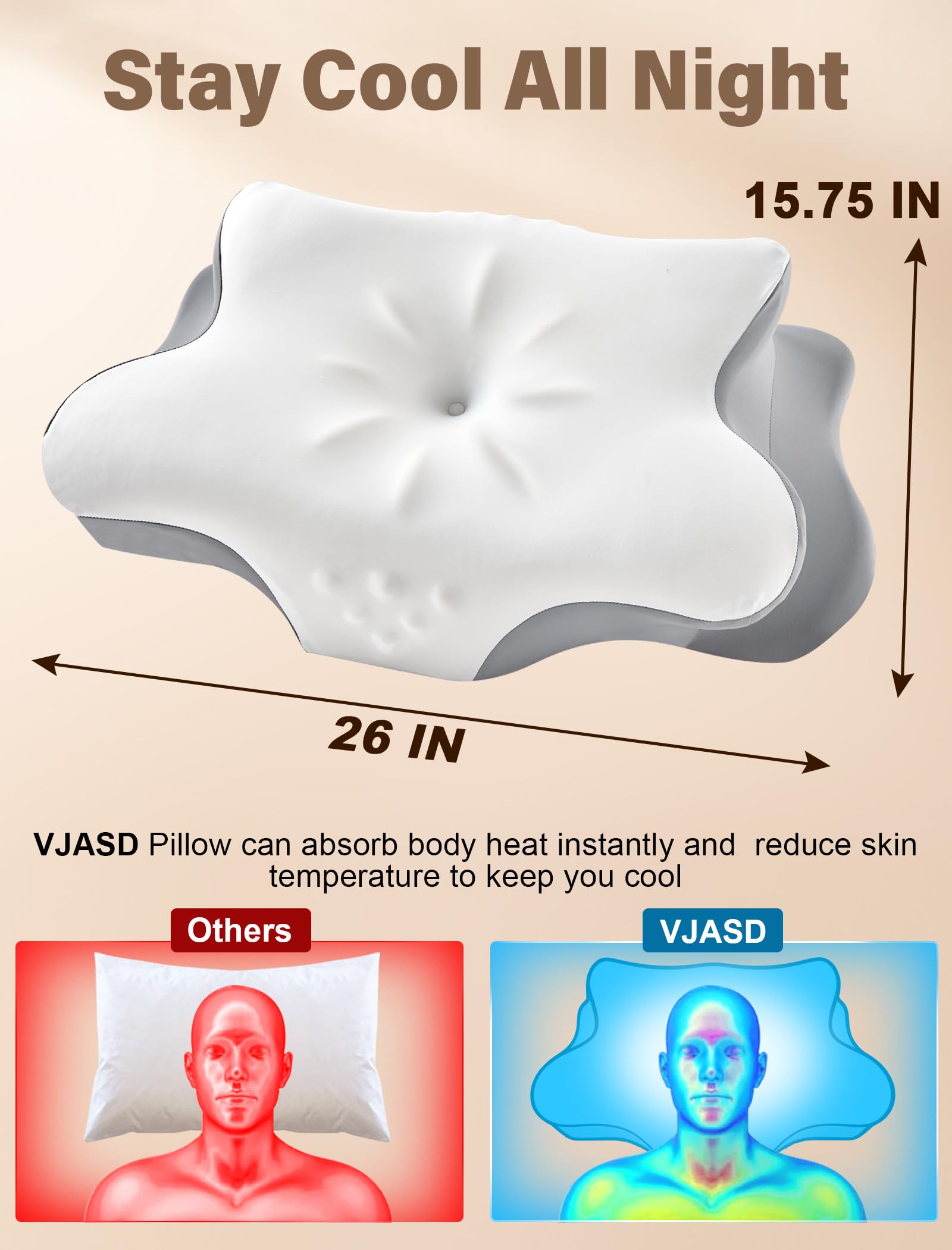 VJASD oreiller utilisé dos, maintien doux pour la nuque et confort stable