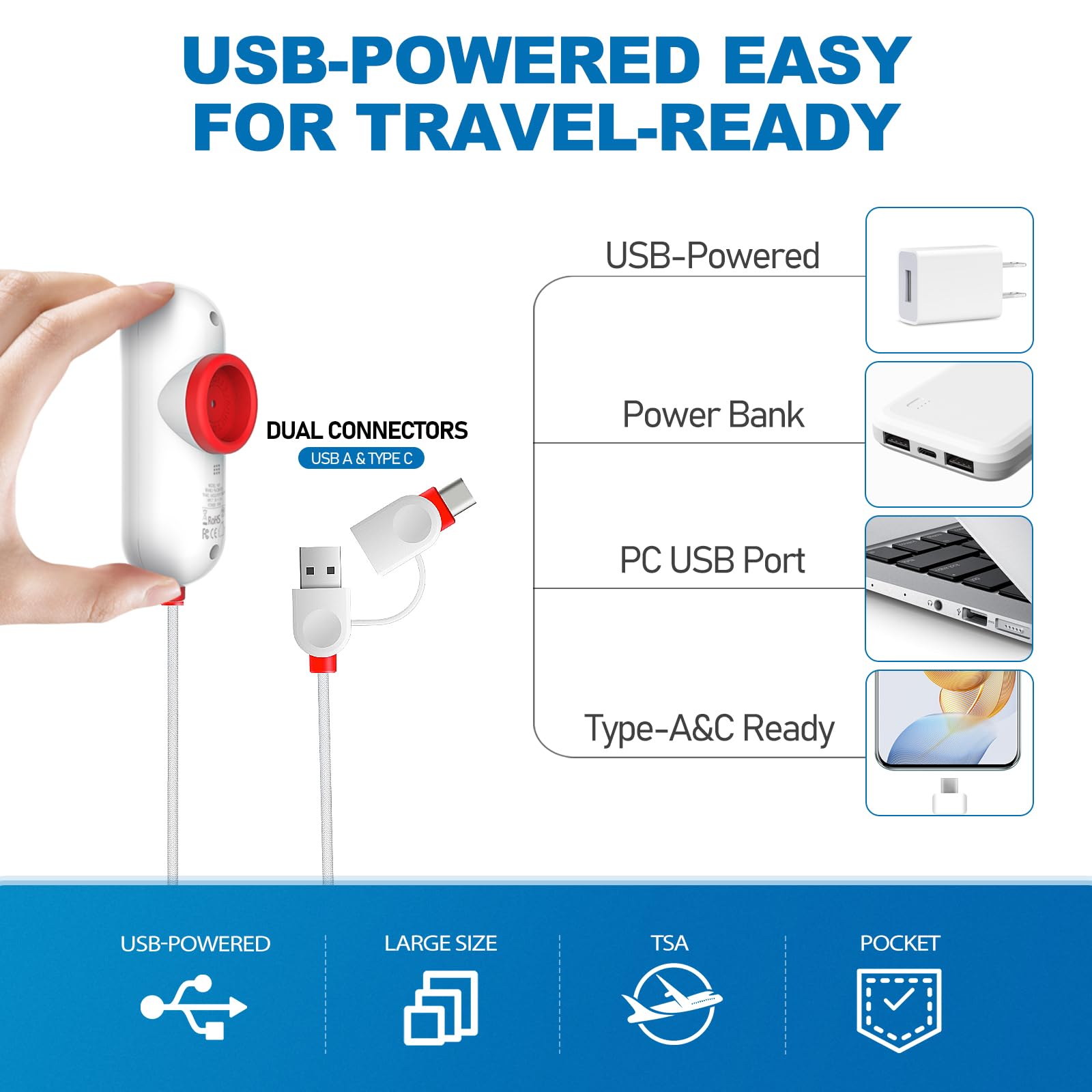 VMstr pompe USB gros plan illustrant la valve et l'aspiration rapide pour voyage