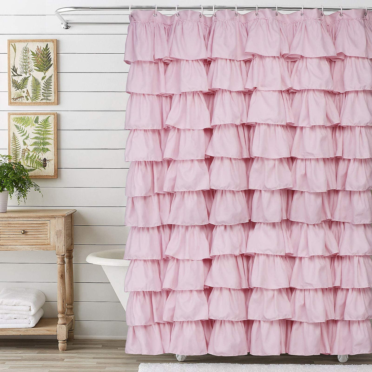 Volens rideau de douche rose face complète apporte charme et luminosité