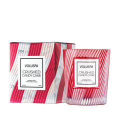Voluspa bougie Crushed Candy Cane en boîte avant prêt à offrir, design élégant