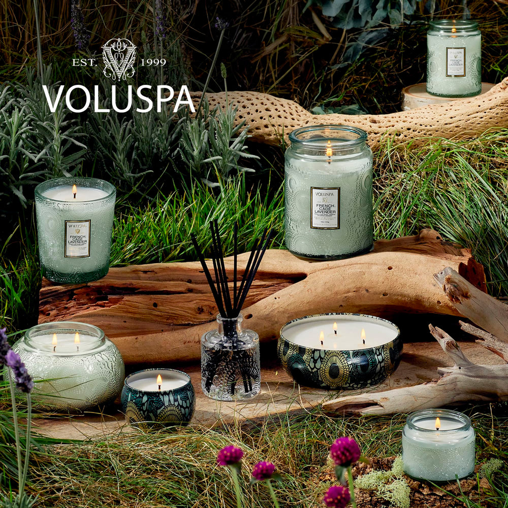 Voluspa présenté en emballage cadeau prêt à offrir pour anniversaires et housewarmings