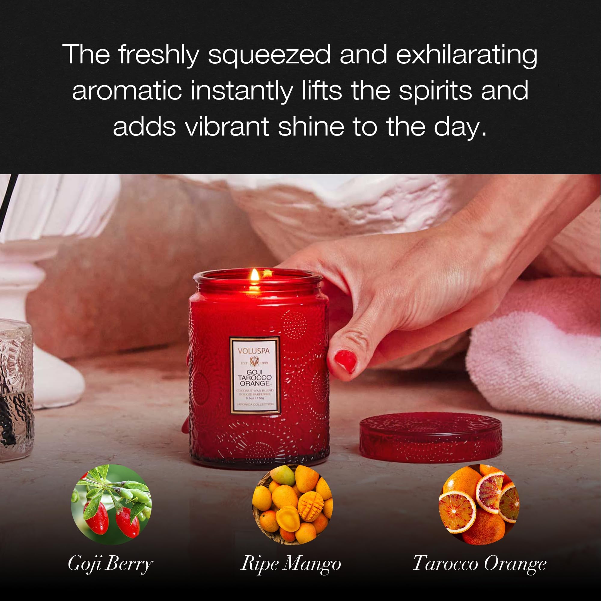 Voluspa bougie allumée créant une atmosphère chaleureuse et relaxante