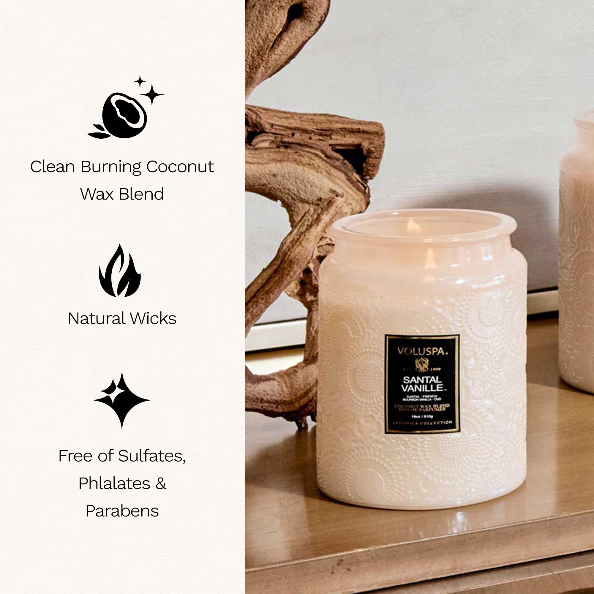 Voluspa bougie allumée créant une ambiance chaleureuse et apaisante
